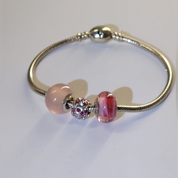 💯% AUTHENTIC CHAMELLIA ITALY 925 CHARM BRACELET W/ 3 CRYSTAL CHARMS. - Picture 5 of 12